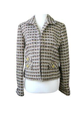 Chico’s Tweed Crop Jacket Size 0 (4) – Sparkly Lined Open‑Front Blazer